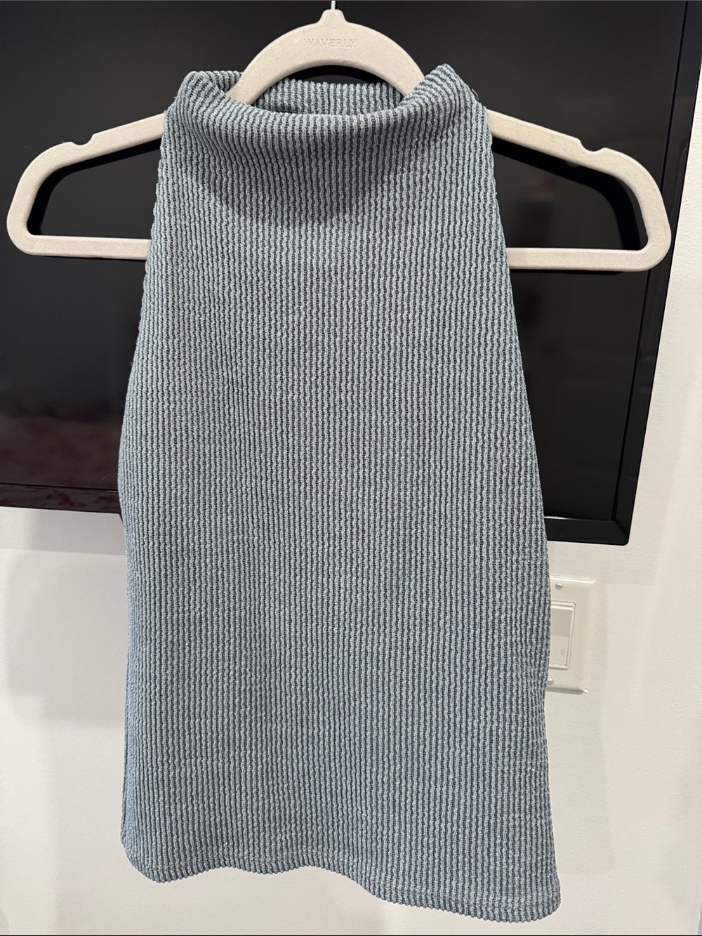 Zara Light Blue Ribbed Mock Stretchy Sparkly Knit Top Great Cond SZ M